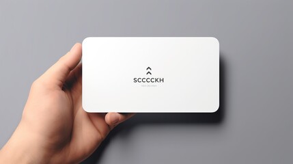 A minimalist business card mockup on a clean, white surface, presenting a simple black and white design with elegant typography, beside a sleek, modern smartphone.