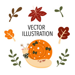 Autumn set, autumn clip art, collection of design elements with leaves, pumpkins, cute animals, mushroom, floral and others. Hand drawn vector illustration.