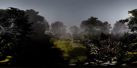 Wild garden scene 360 panorama, 3D rendering