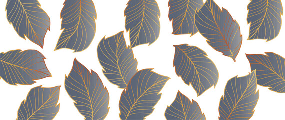 Botanical leaf line art wallpaper background vector. Luxurious hand-drawn foliage design in a minimalist linear outline, simple art deco style. Design for fabric, print, cover, banner, invitation