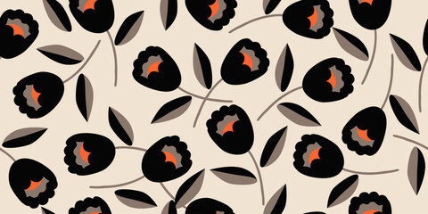 Fototapeta premium Exotic hand drawn flowers, seamless patterns with floral for fabric, textiles, clothing, wrapping paper, cover, banner, home decor, abstract backgrounds. vector illustration.