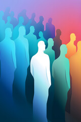 Silhouette of a group of people on a colourful background. AI Generative - obrazy, fototapety, plakaty