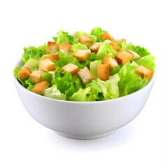 Fresh salad with croutons in a bowl isolated on a white background. AI Generative - obrazy, fototapety, plakaty