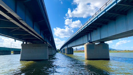 福岡県の遠賀川にかかる鉄橋