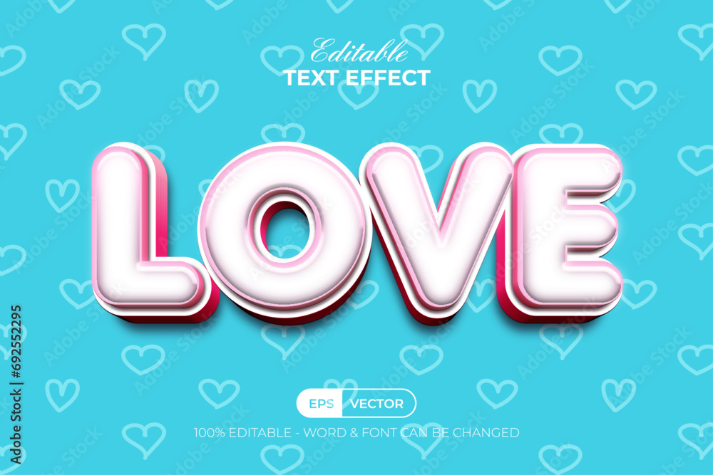 Poster love text effect 3d style. editable text effect with heart pattern background.