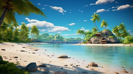 .Tropical beach with palm trees and blue ocean