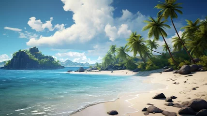  .Tropical beach with palm trees and blue ocean © Lilya