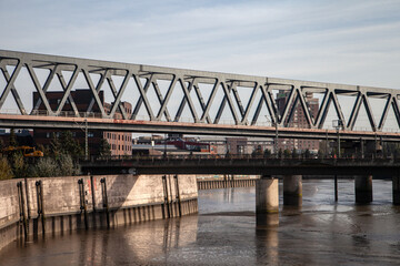 Fototapeta na wymiar Bridges over Parts of River Elbe in Hamburg