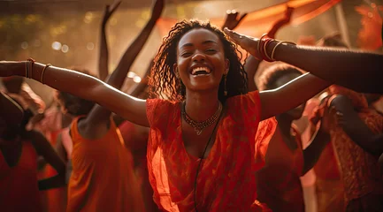 Foto op Plexiglas Happy African women with traditional dance during the festival © Kien