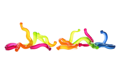 Candy Cascade Gummy Worms Descending Playfully on a White or Clear Surface PNG Transparent Background