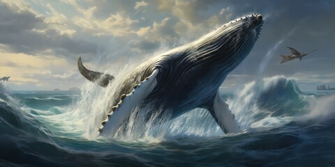 Incorporate waves or ocean imagery to emphasize the whale's habitat.