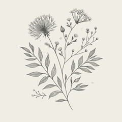 botanical floral line element for wedding card design isolated