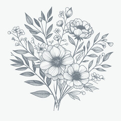 botanical floral line element for wedding card design isolated