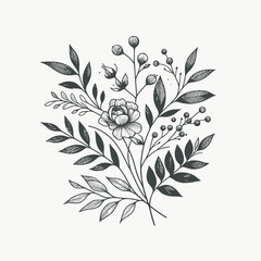 botanical floral line element for wedding card design isolated