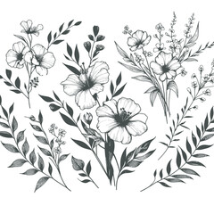 botanical floral line element for wedding card design isolated