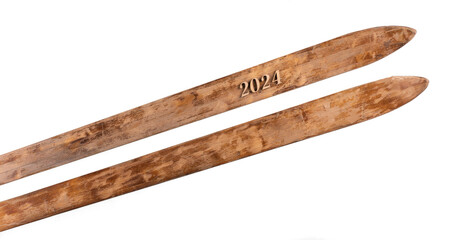 Christmas, numbers 2024 on wooden skis