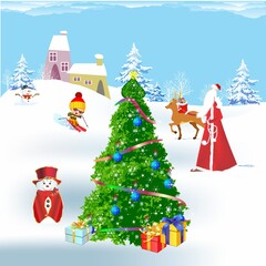   composition with Santa Claus, reindeer and Christmas tree - 692556823