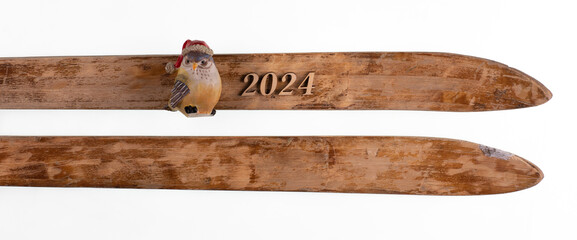 Christmas, numbers 2024 on wooden skis