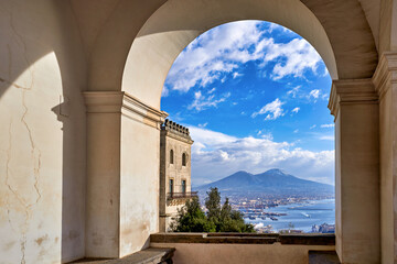 Naples Italy. View of the gulf of Naples and Mount Vesuvius