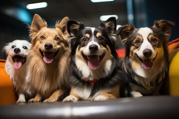 Perfect for promoting a dog daycare center, the image captures the essence of canine happiness,...