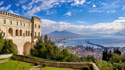 Naples Italy. View of the gulf of Naples and Mount Vesuvius