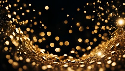 gold glitter flakes against black background, motion