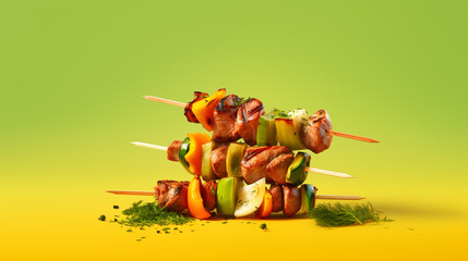 a skewer of meat and vegetables