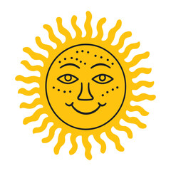 Cute Happy Groovy Sun Cartoon Illustration for Decoration