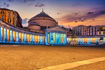 Naples Italy. Piazza del Plebiscito and church of San Francesco di Paola