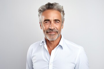   Smiling mature senior man on white background