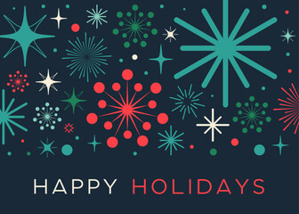 Happy Holidays printable card, banner, 
clipart, vector with Christmas snowflake card, winter, 
modern graphic snowflakes, business, 
Holiday card background, unique, simple style geometric shapes