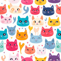 Cute cat seamless pattern. Animal background.