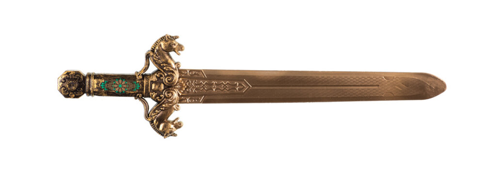 golden fantasy sword isolated on white background