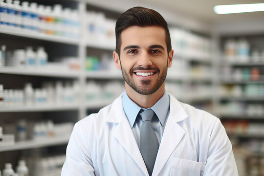 Generative AI image of professional pharmacist in pharmacy