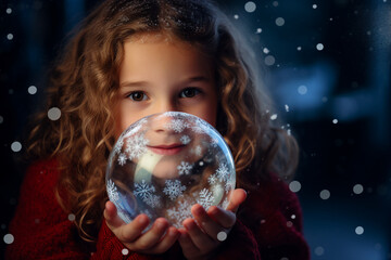 Naklejka premium AI generated portrait of cute child on xmas festive event with fairy lights
