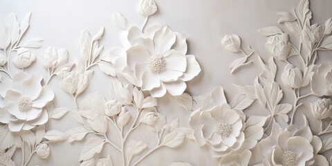 white floral textured wallpaper, generative ai - obrazy, fototapety, plakaty
