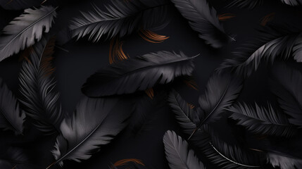black feathers on black background, black feathers background, tiled background as loop and...