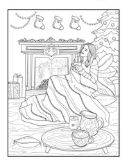 Fototapeta na wymiar Winter coloring pages for adults 