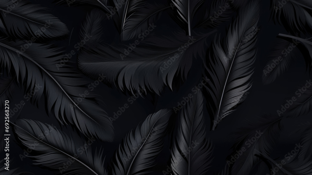 Poster black feathers background, tiled background as loop and pattern. backround ready for tiling with bla