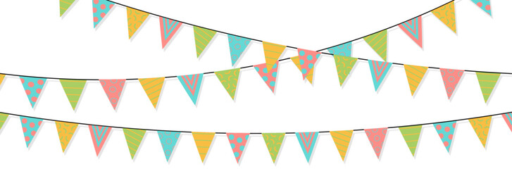Fanions - Guirlandes - Drapeaux - Triangles - Bannière festive et colorée pour la fête - Couleurs festives et vives - Motifs de fêtes - Multicolore - Anniversaire - Enfant - fête d'anniversaire
