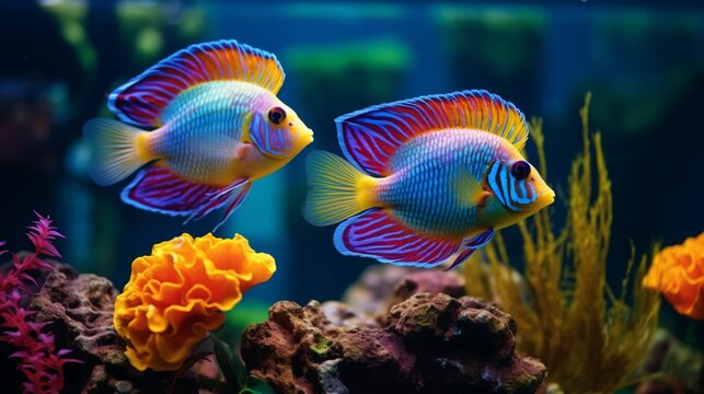 A pair of brightly colored fish in a well-maintained aquarium