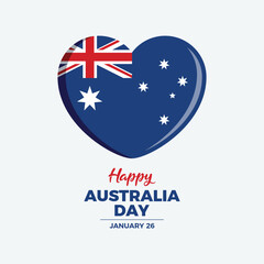 Obraz na płótnie Canvas Happy Australia Day poster with australian flag in heart shape icon vector. Heart shaped australian flag vector illustration. Flag of Australia graphic design element. January 26. Important day