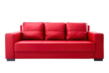 Red couch, three-seater with transparent background