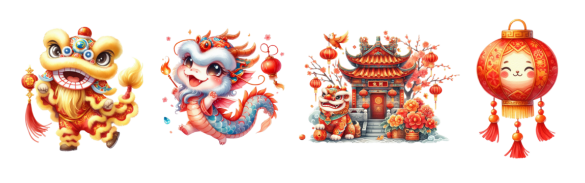 Chinese New Year watercolor on white background