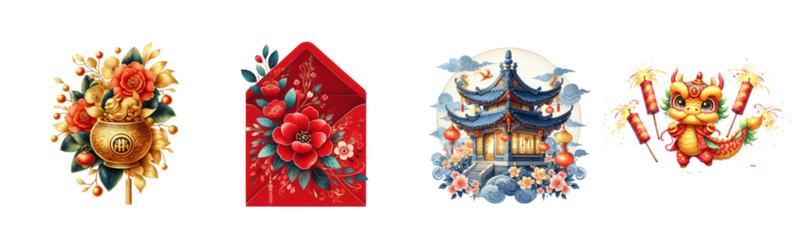 Chinese New Year watercolor on white background