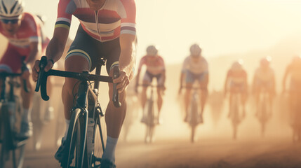 Group of Cyclists Riding Down a Dirt Road - obrazy, fototapety, plakaty