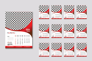 2024 happy new year wall Calander template design