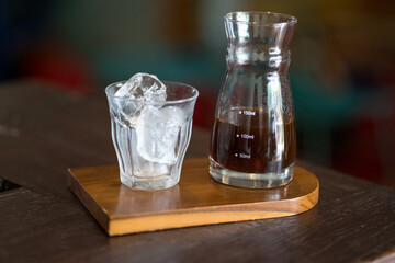 Iced black coffee on the table.