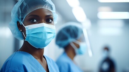 Portrait of Doctor in Surgical Mask with Team in Background