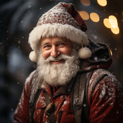 Santa Claus with winter festive clothes and gifts, AI generated